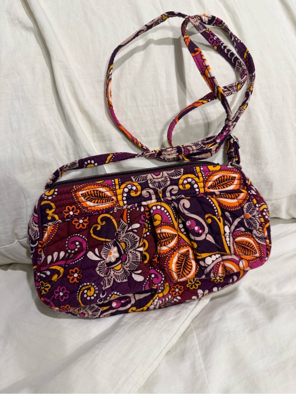 Vera Bradley Purple Orange Floral Quilted Crossbody Bag